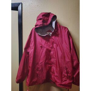 California outdoor rain coat windbreaker Hood red fleece lined unisex 3XL
